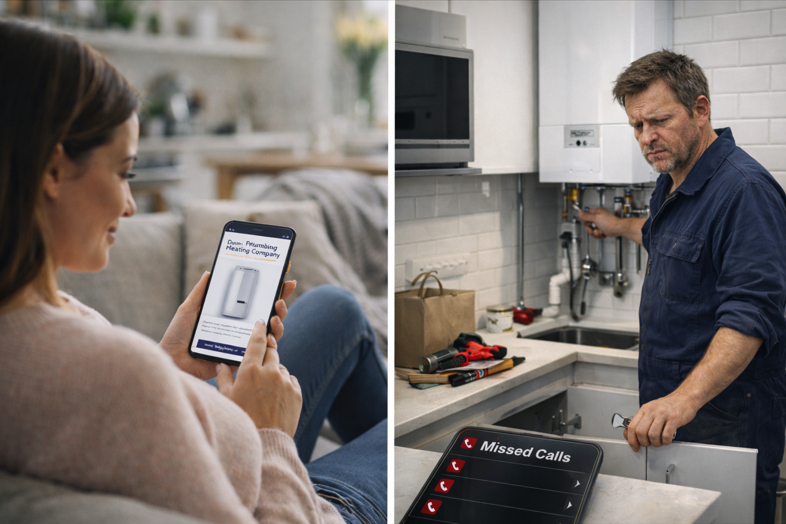 Customer booking a job while plumber is busy with missed calls
